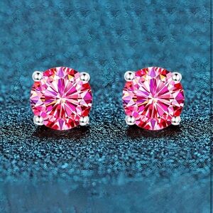 Certified 2 Carat Barbie Pink Diamond 18k White Gold Stud Earrings ~ Cottagecore